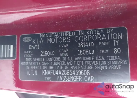 2011 Kia Forte Ex from USA, damaged, VIN KNAFU4A28B5459608